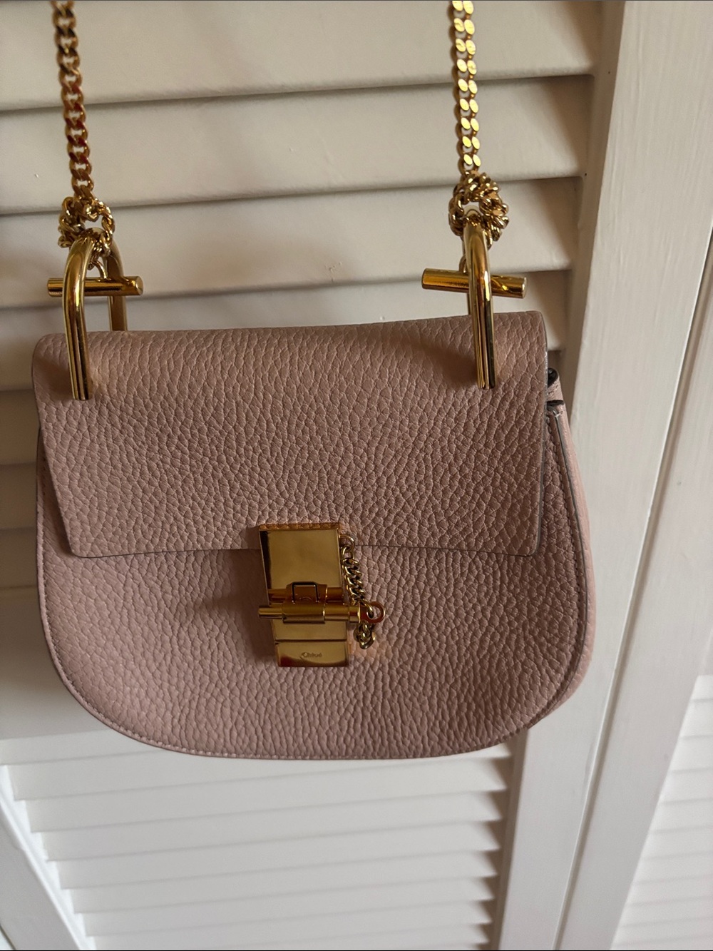Chloé Dusty Pink Pebbled Leather Mini Shoulder Bag with Gold Hardware